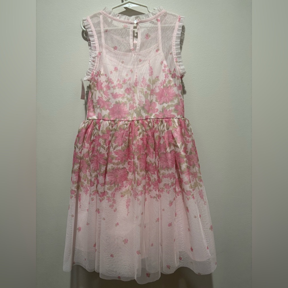 Zenzi Sleeveless Floral Tulle Dress Blush Pink Girls Large 10-12 Easter Spring - Picture 8 of 11